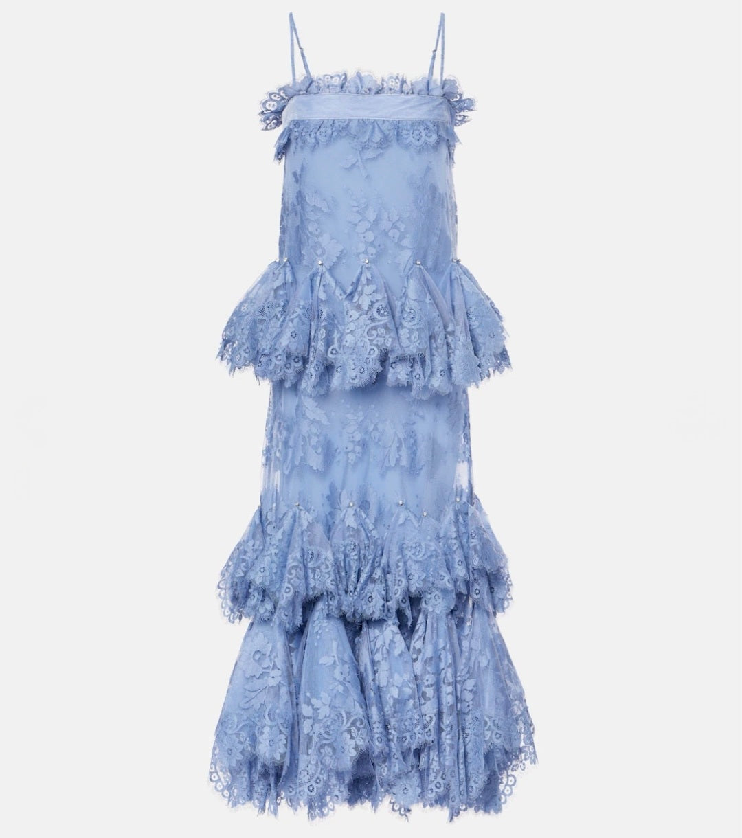 Zimmermann Eden Lace Handkerchief Dress Blue Size 1/AU10 by Zimmermann available for hire in Hampton East, VIC