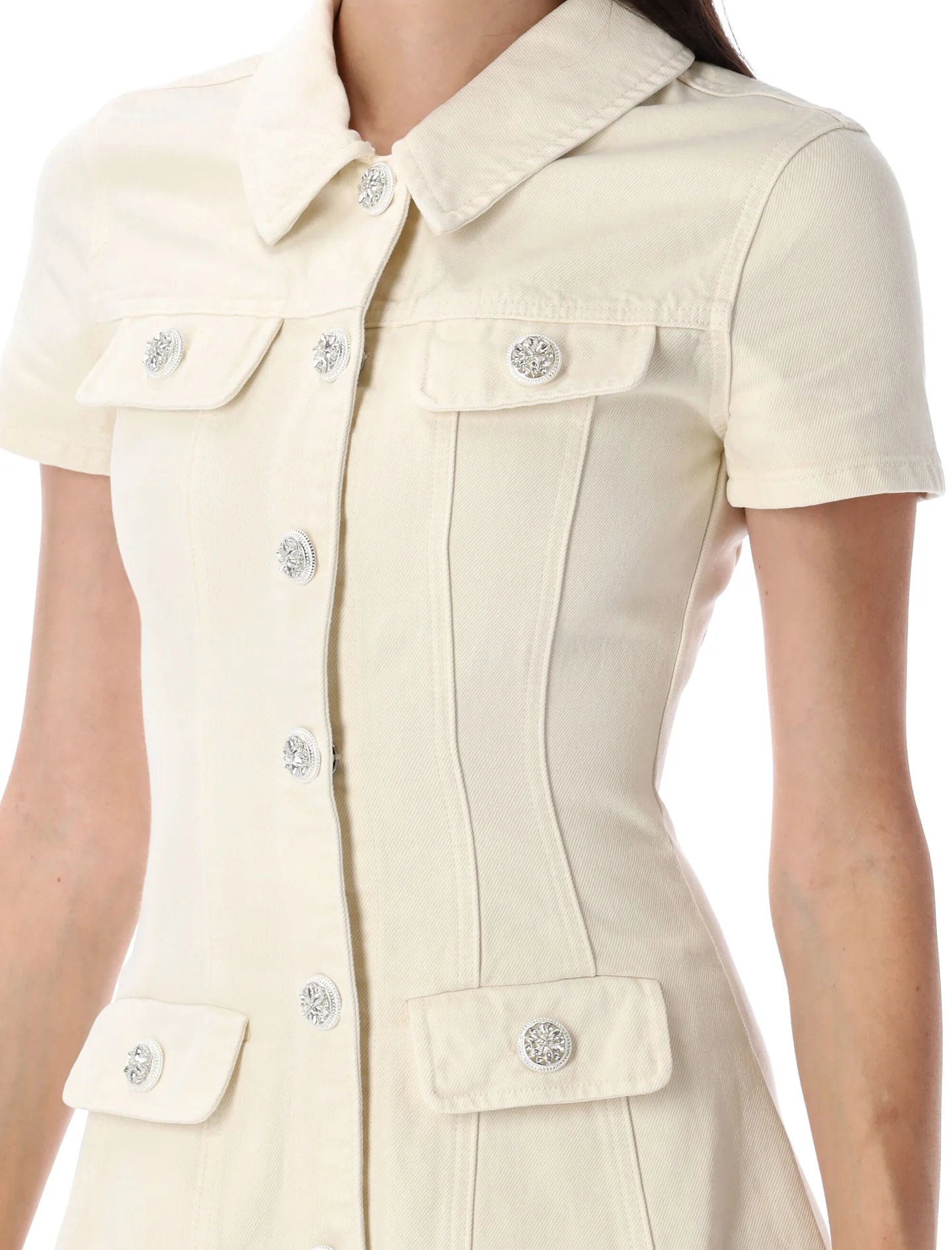 Collared denim mini dress by Self Portrait available for hire in Australia
