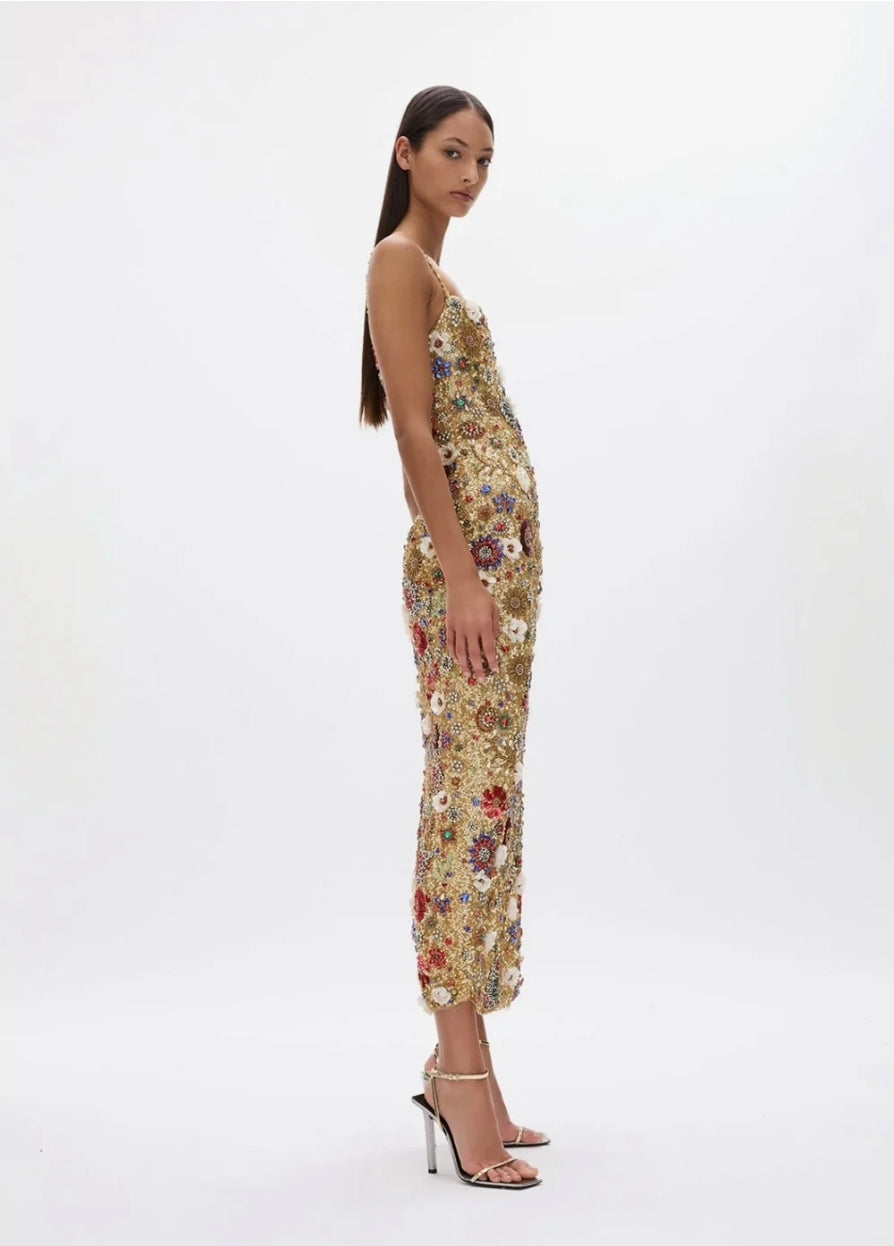 Rachel Gilbert Francesca Gown Gold Size 12 by Rachel Gilbert available for hire in Hampton East, VIC