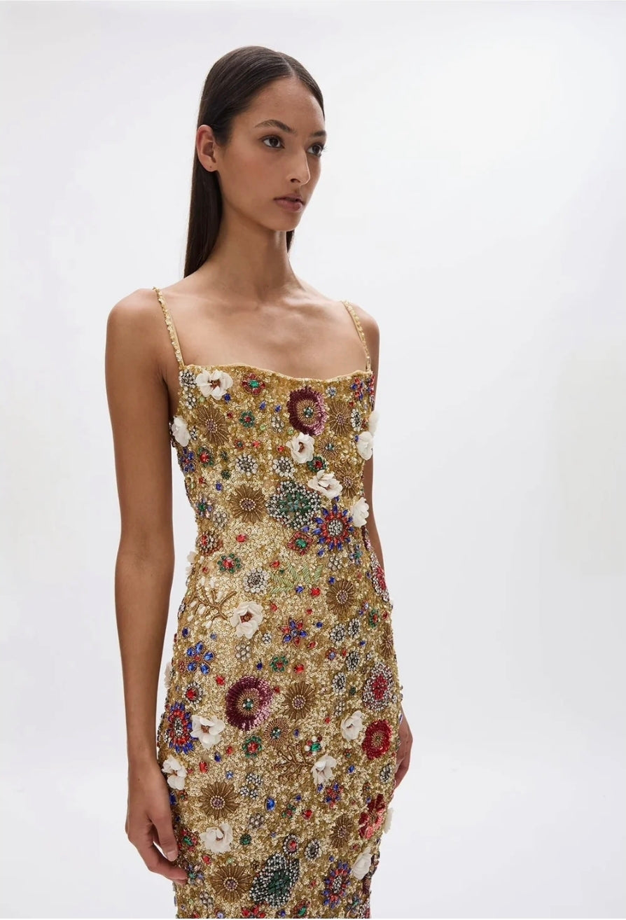 Rachel Gilbert Francesca Gown Gold Size 12 by Rachel Gilbert available for hire in Hampton East, VIC