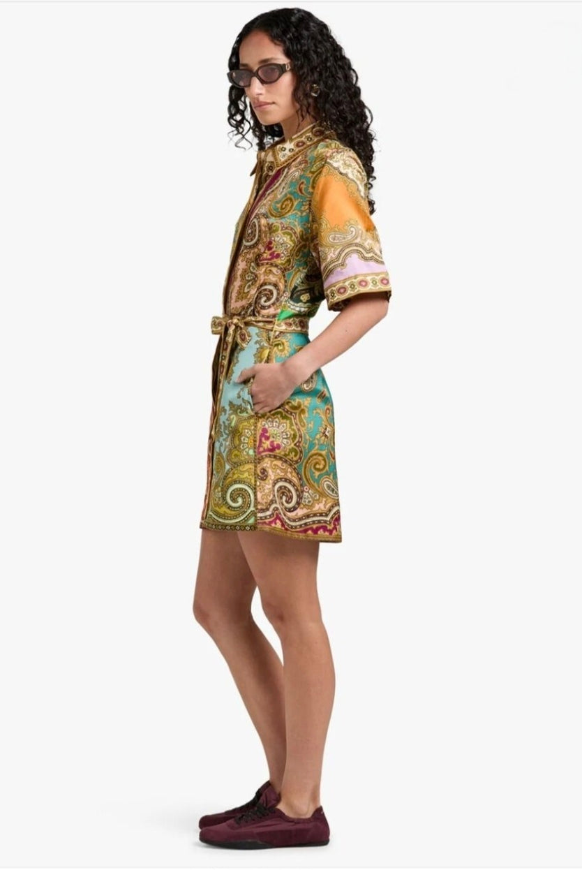Alemais Clemenza Spliced Mini Dress Paisley Print Size 10 by Alemais available for hire in Hampton East, VIC