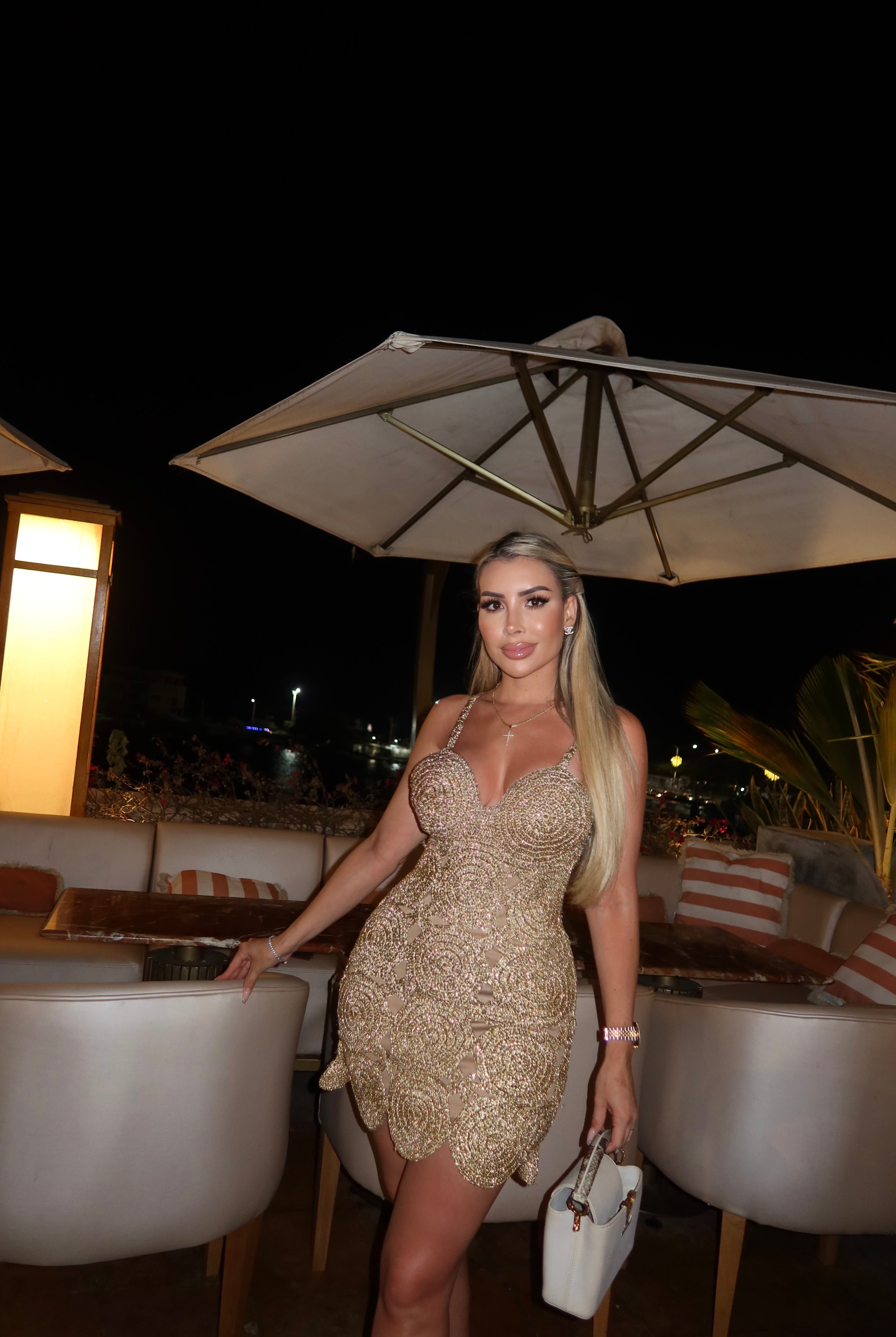 Beep Beep Mini Dress in Star Gold by Simon miller available for hire in Bondi, NSW