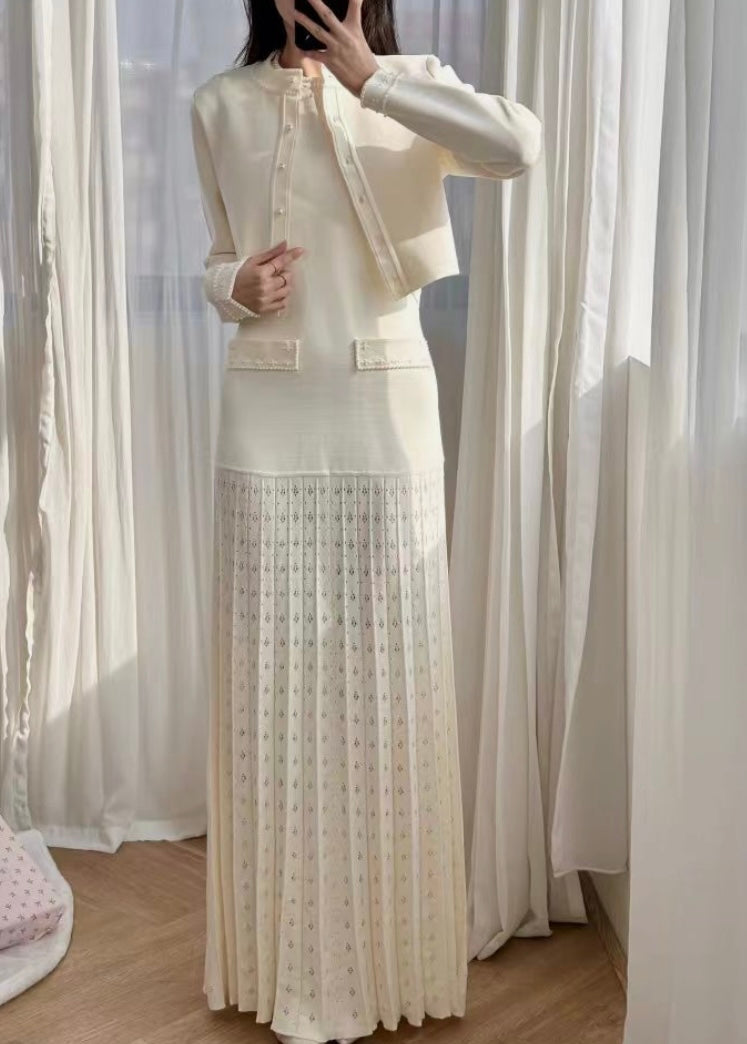 Sandro White Pearl edge Set dress with cardigan by Sandro available for hire in Australia