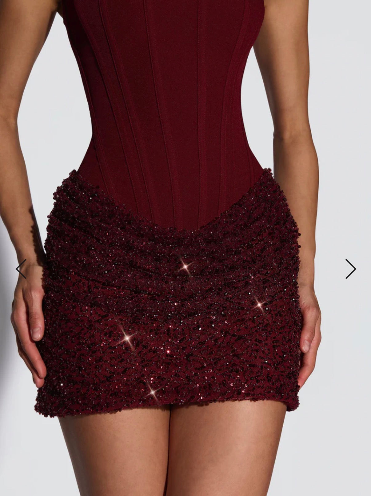 YEONA MINI DRESS - BURGUNDY by Babyboo available for hire in Hadfield , Victoria