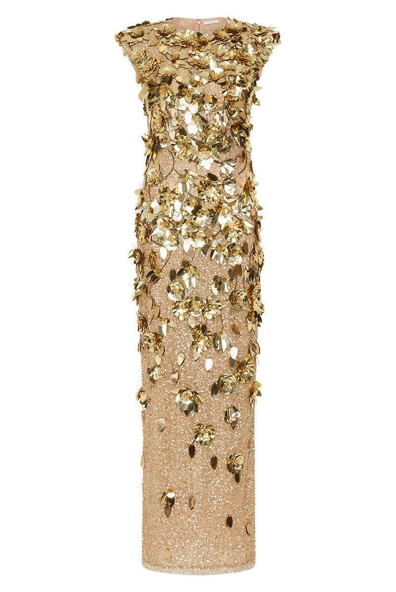 Hugo Gown Gold 3/AU12 by Rachel Gilbert available for hire in Hampton East, VIC