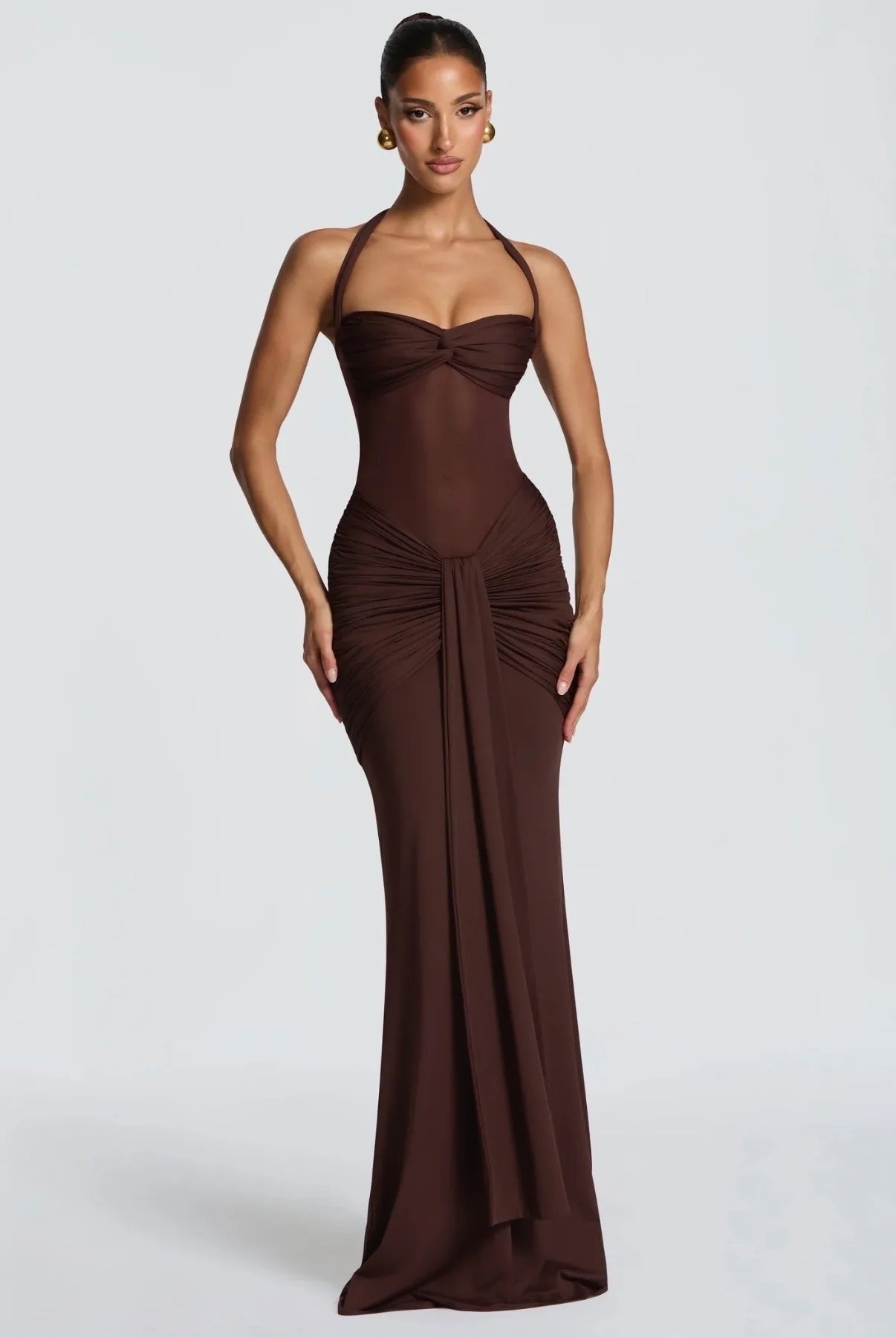 VIXEN MAXI DRESS PLUM BROWN by Babyboo available for hire in Ivanhoe, VIC