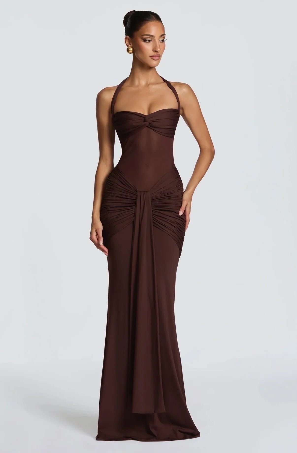VIXEN MAXI DRESS PLUM BROWN by Babyboo available for hire in Ivanhoe, VIC