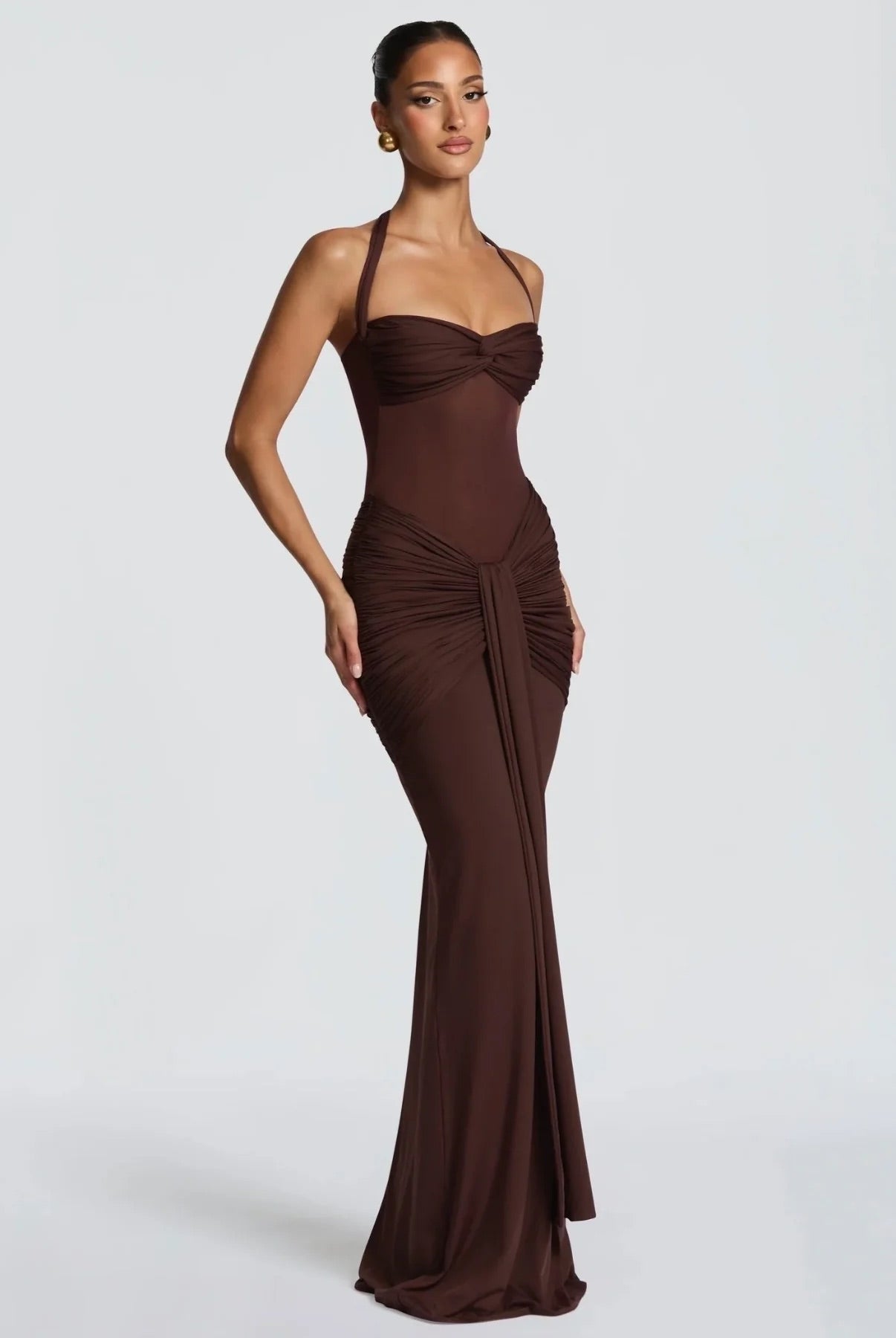 VIXEN MAXI DRESS PLUM BROWN by Babyboo available for hire in Ivanhoe, VIC