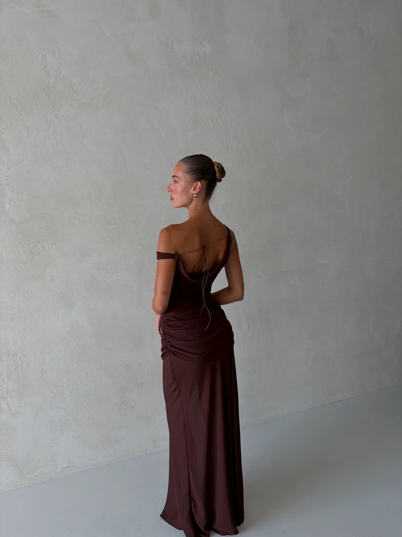 Cadence Gown in Espresso by Natalie Rolt available for hire in Gold Coast, QLD