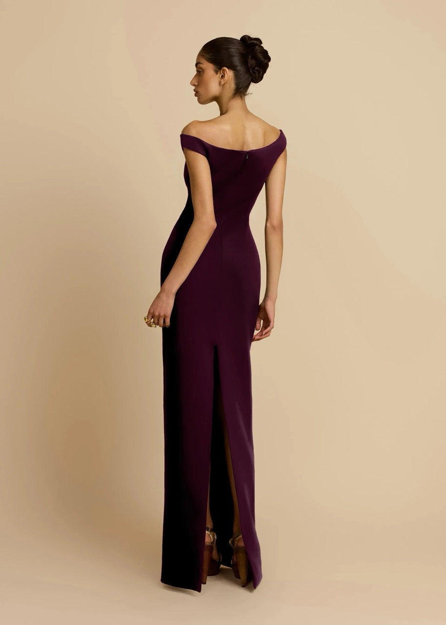 ELLERY DRESS PLUM by Arcina Ori available for hire in Ivanhoe, VIC