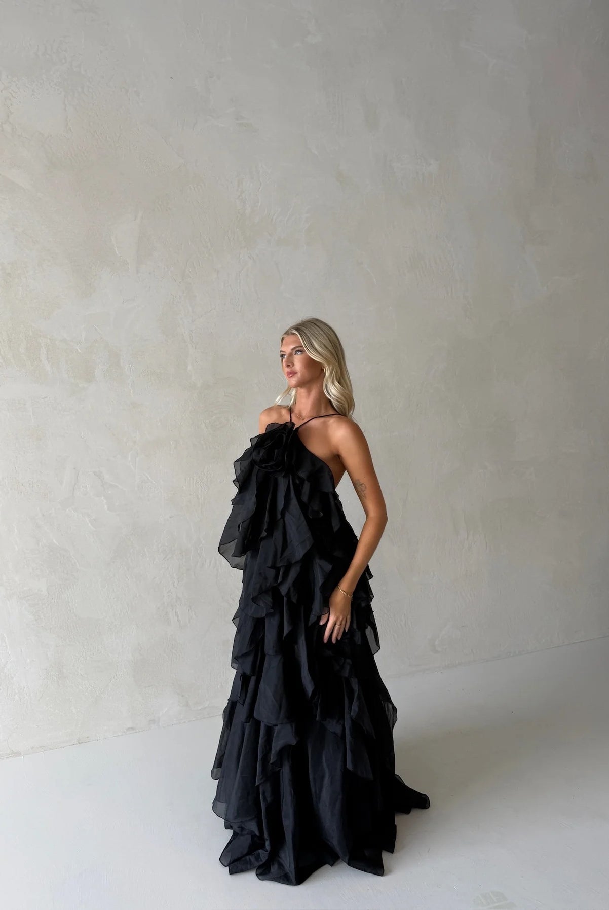 Pandorea Layered Maxi Dress In Black by Aje available for hire in Gold Coast, QLD