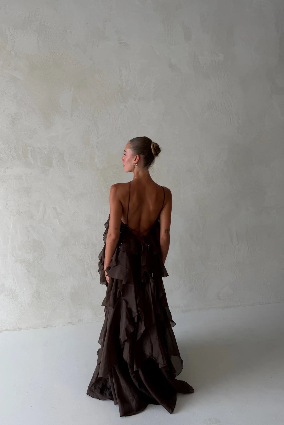 Pandorea Layered Maxi Dress In Brown by Aje available for hire in Gold Coast, QLD