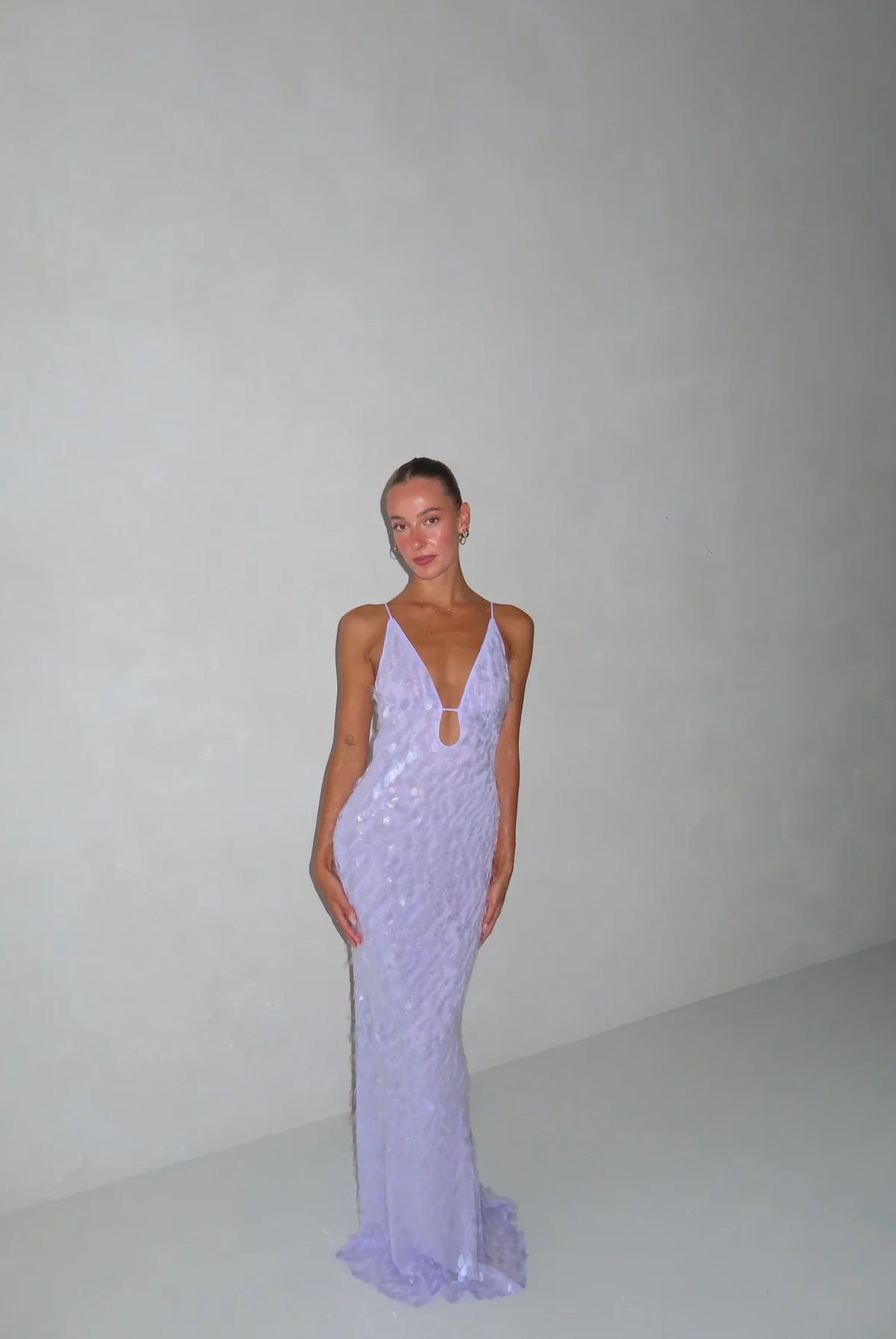 Sapphire Sequin Dress in Lilac by Misha Collection available for hire in Gold Coast, QLD