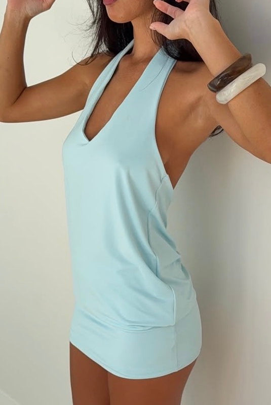 Aspen halter mini dress by Hntr the label available for hire in Tanilba bay , NSW