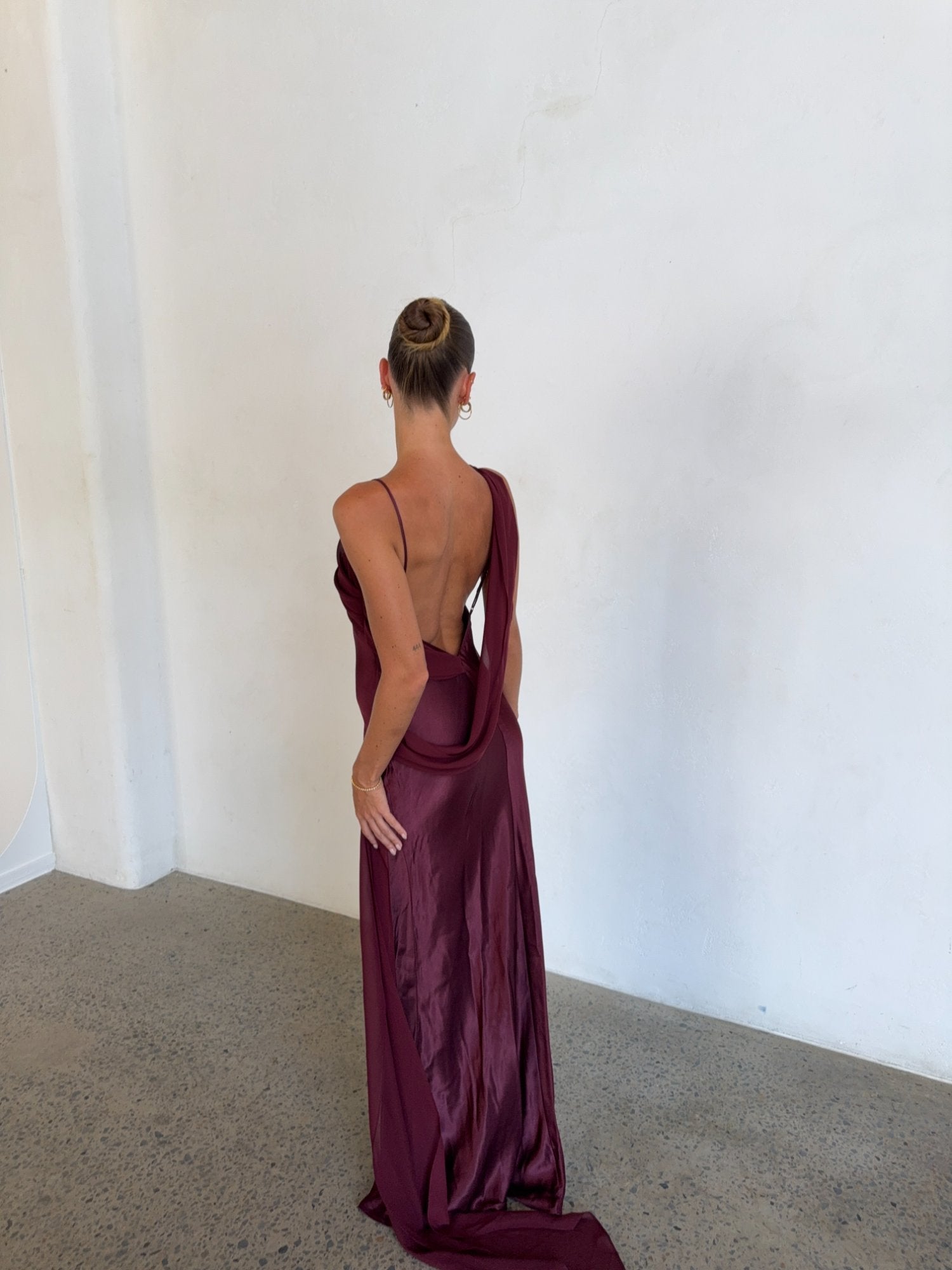 Helena Dress in Plum by Arcina Ori available for hire in Gold Coast, QLD