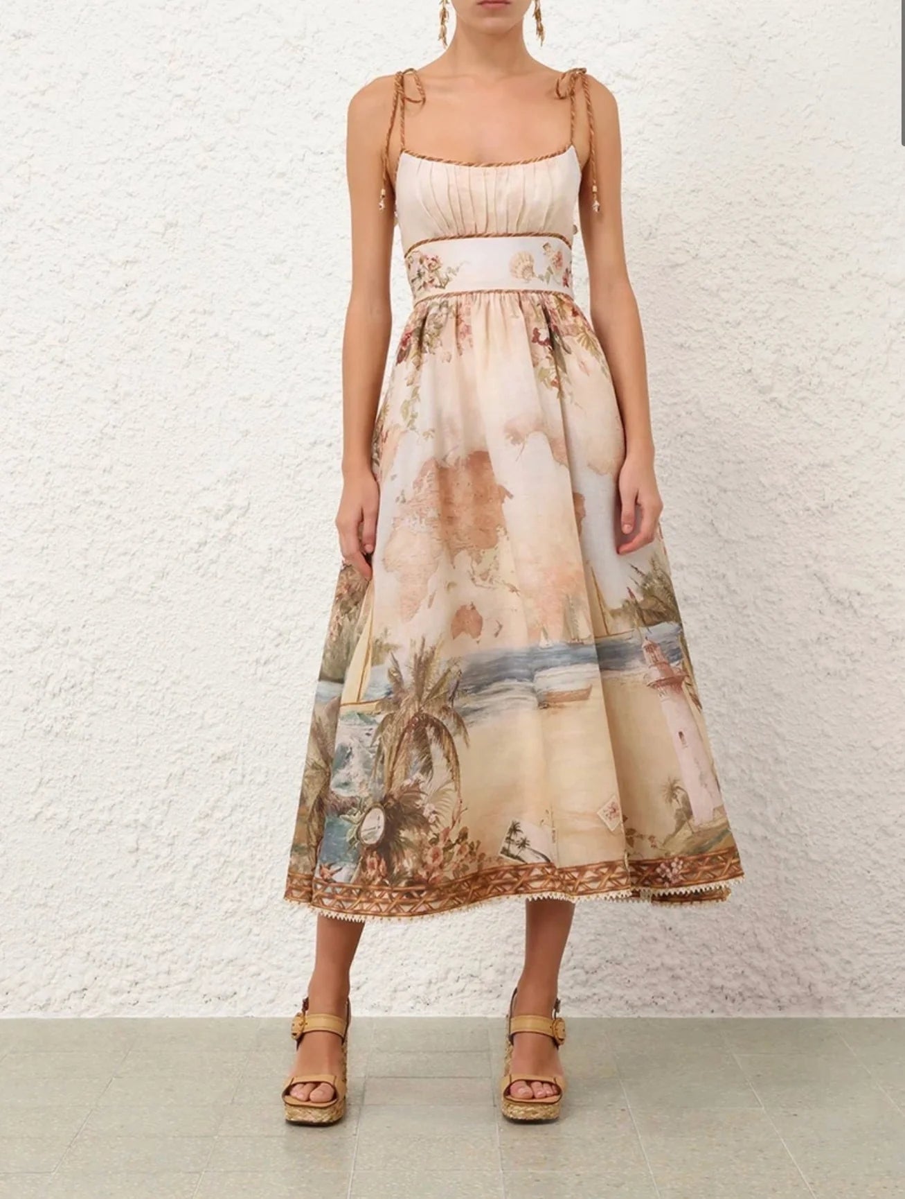 Mahon Picnic Dress in Island Map Blue by Zimmermann available for hire in Australia
