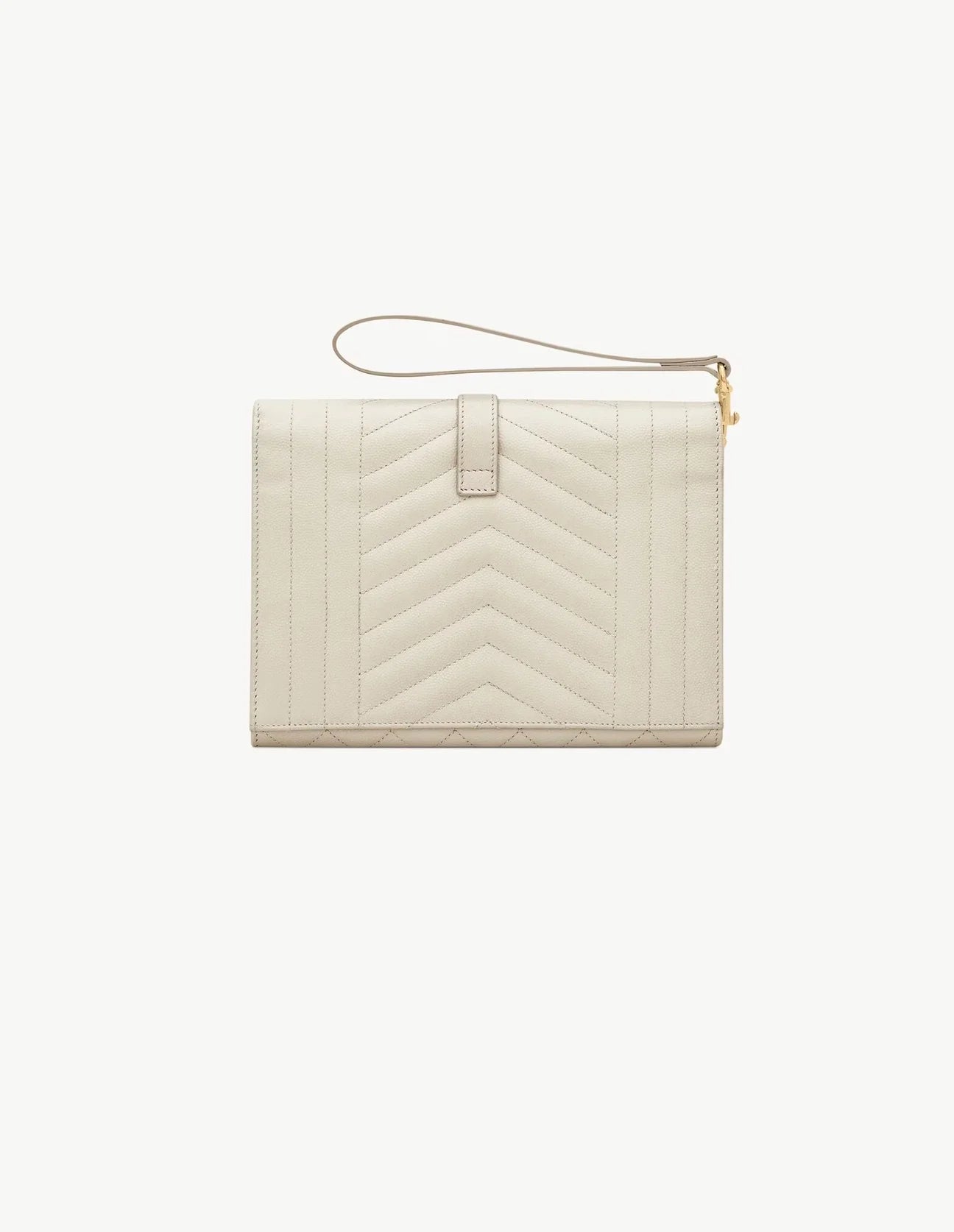 Envelope Flap Pouch in Mix Matelassé Grain de Poudre Leather Blanc Vintage by YSL available for hire in Camp Hill, QLD