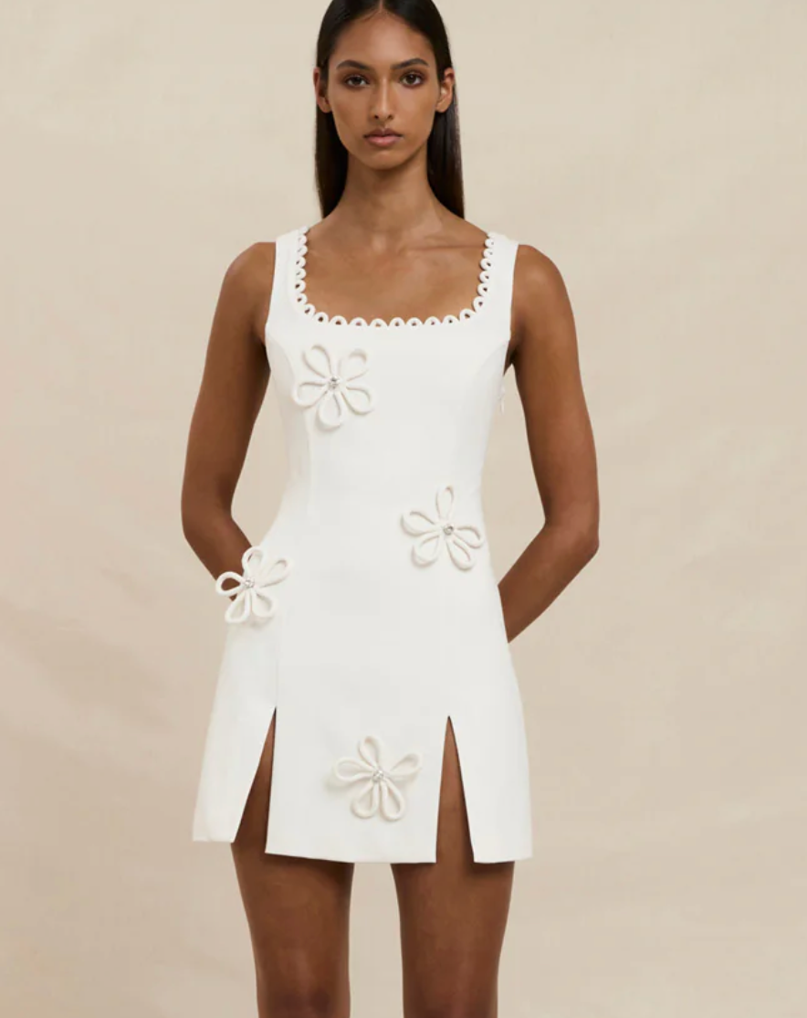 Flower form mini dress by By Johnny available for hire in Barrack Point, NSW
