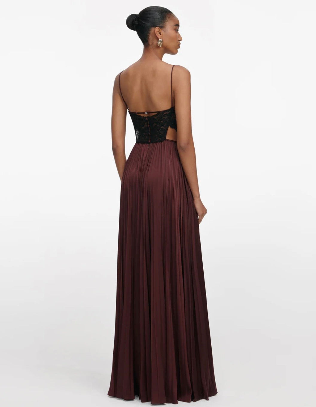Brown Satin Lace Maxi by Self Portrait available for hire in Mermaid Beach, QLD