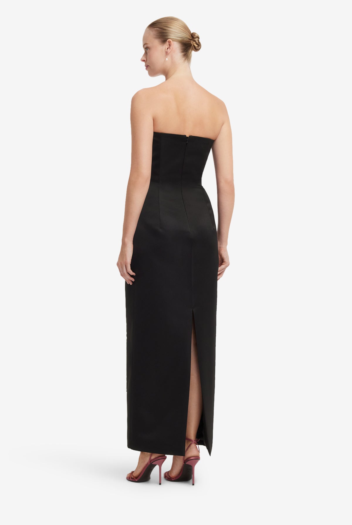 Rayna Embroidered Maxi Dress in Snapdragon Floral Print in Ebony by Leo Lin available for hire in Camp Hill, QLD