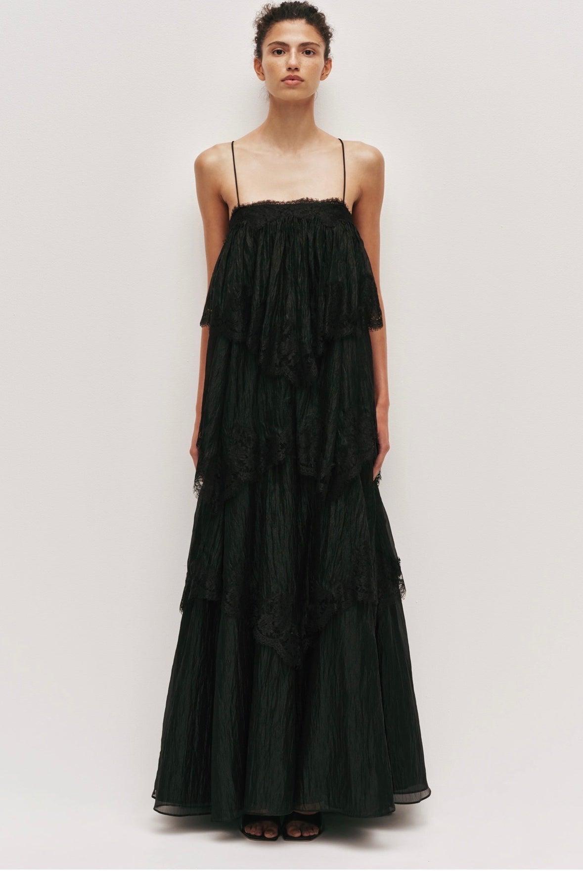 Ophelia Lace Gown Black by Aje available for hire in Camp Hill, QLD