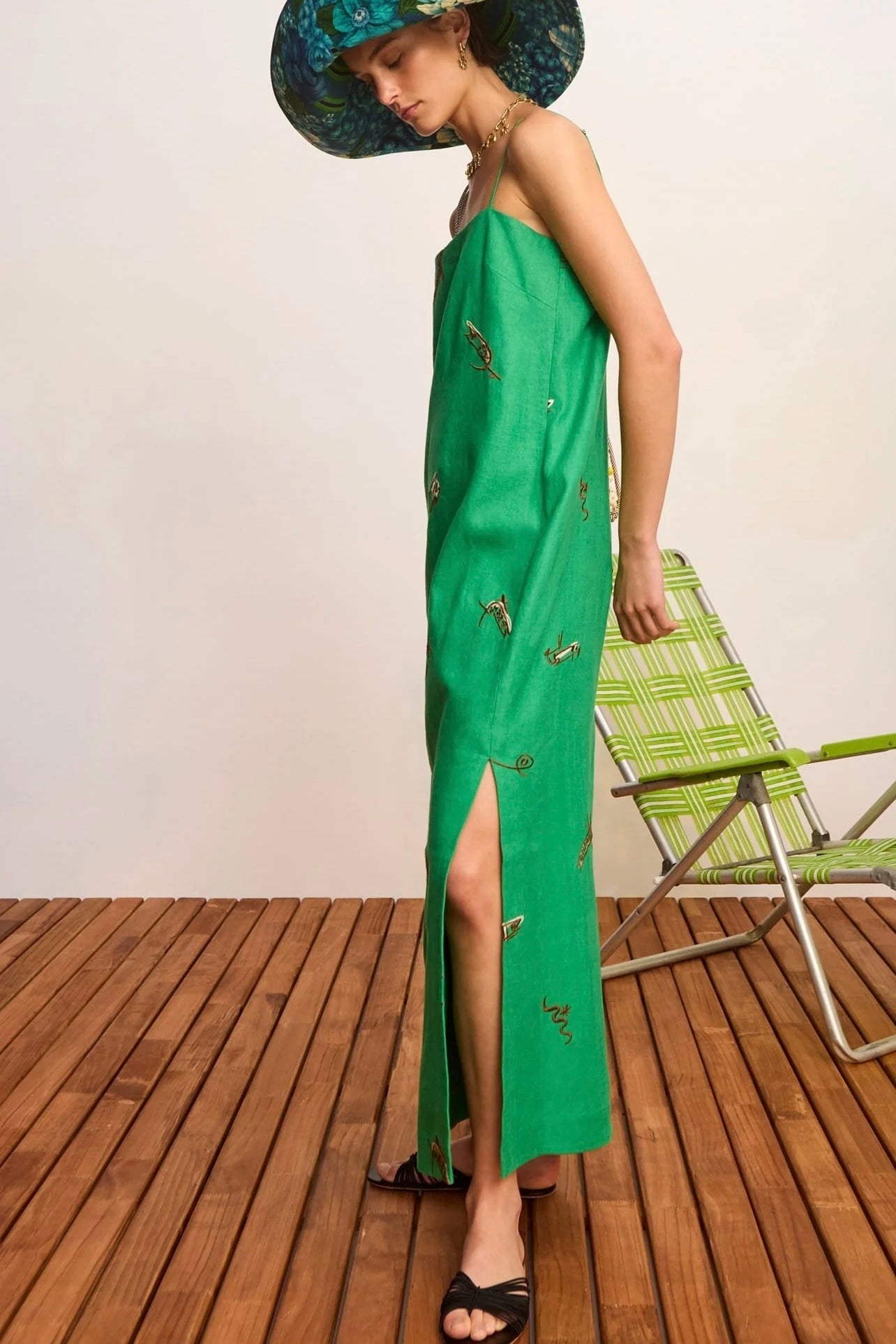Wanda Embroided Midi Dress Green by Alemais available for hire in Camp Hill, QLD