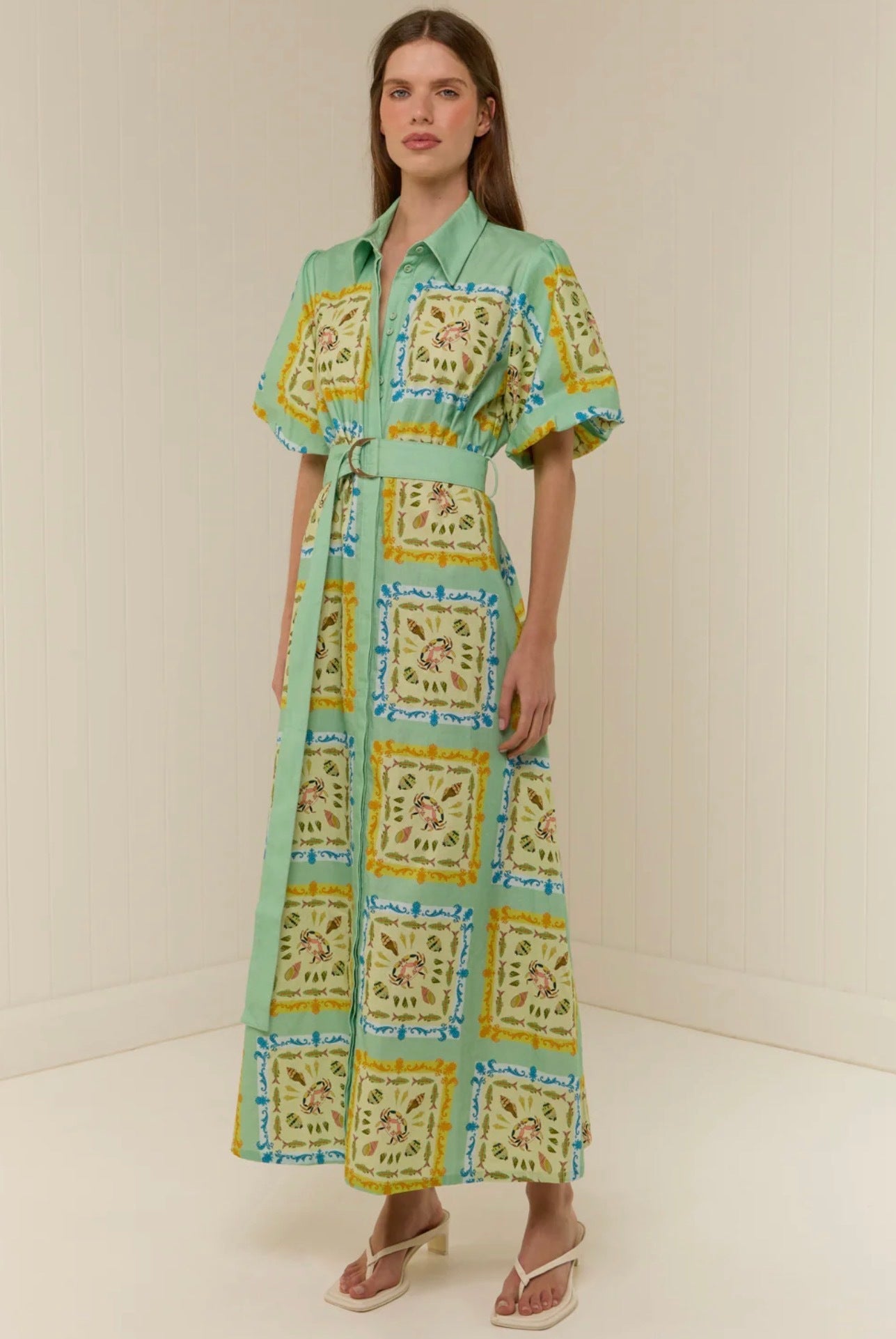 The Paddi Dress in our exclusive Saya Shells by Palm Noosa available for hire in Camp Hill, QLD