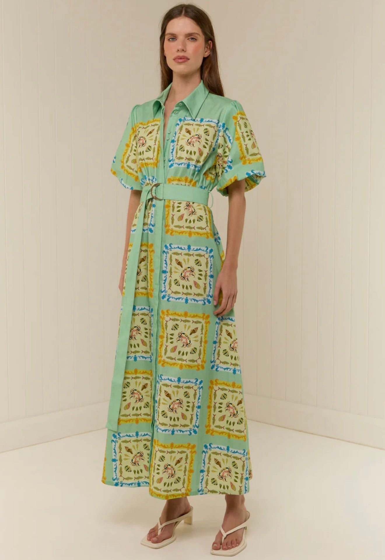 The Paddi Dress in our exclusive Saya Shells by Palm Noosa available for hire in Camp Hill, QLD