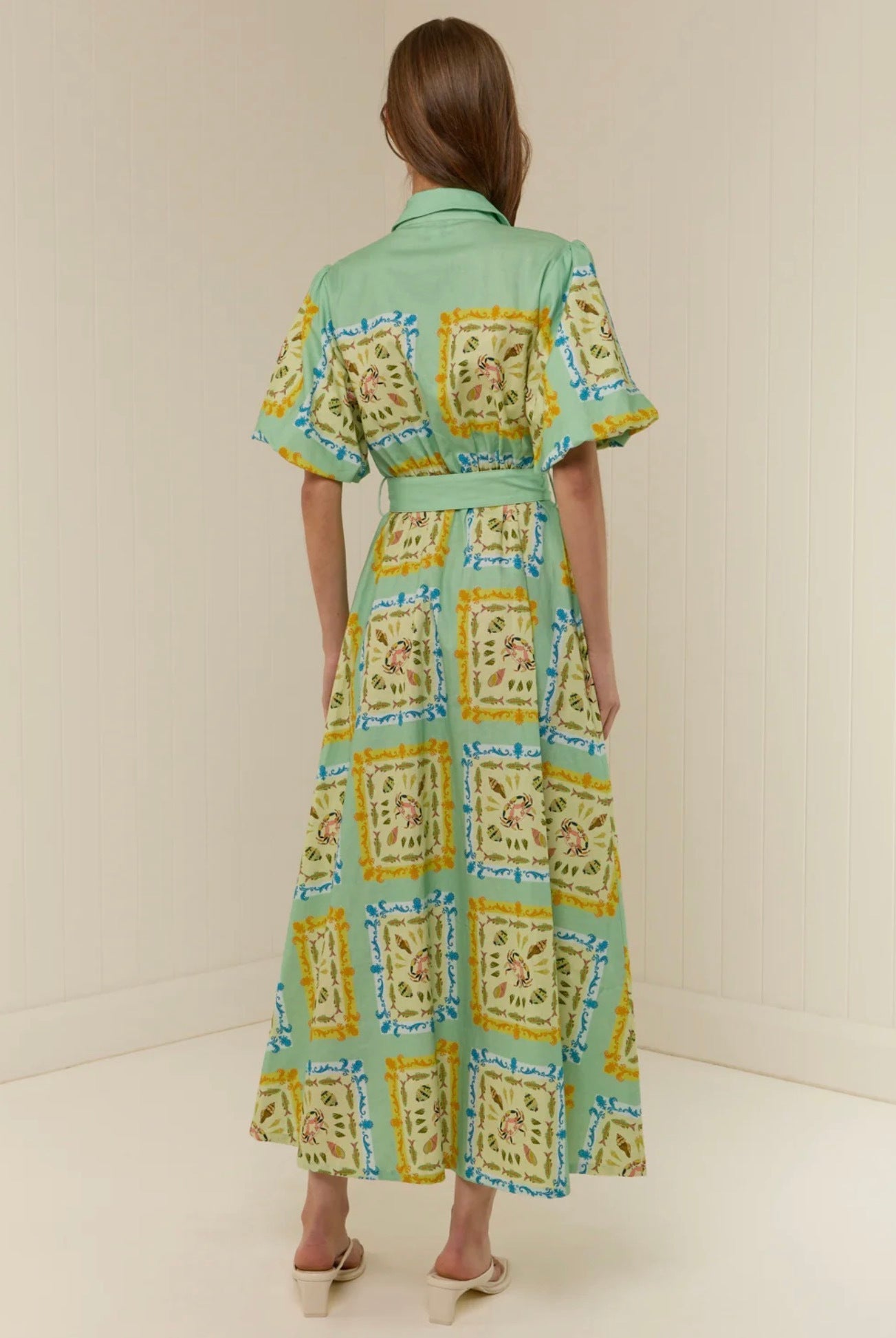 The Paddi Dress in our exclusive Saya Shells by Palm Noosa available for hire in Camp Hill, QLD
