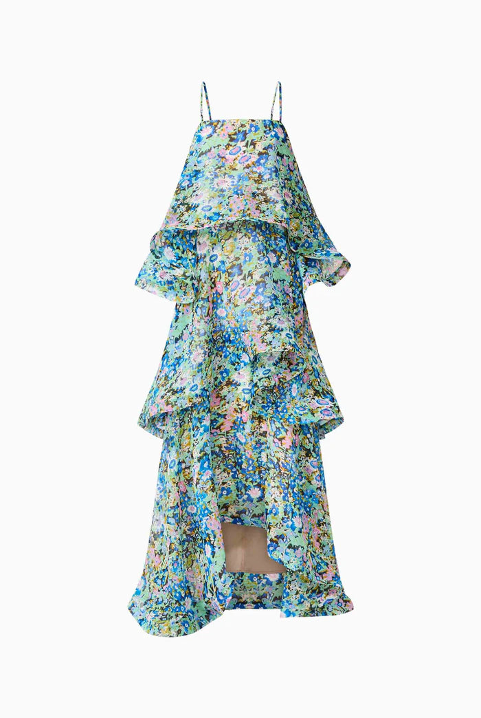 Armani Tiered Maxi Dress In Blue Floral by Elliatt available for hire in Camp Hill, QLD