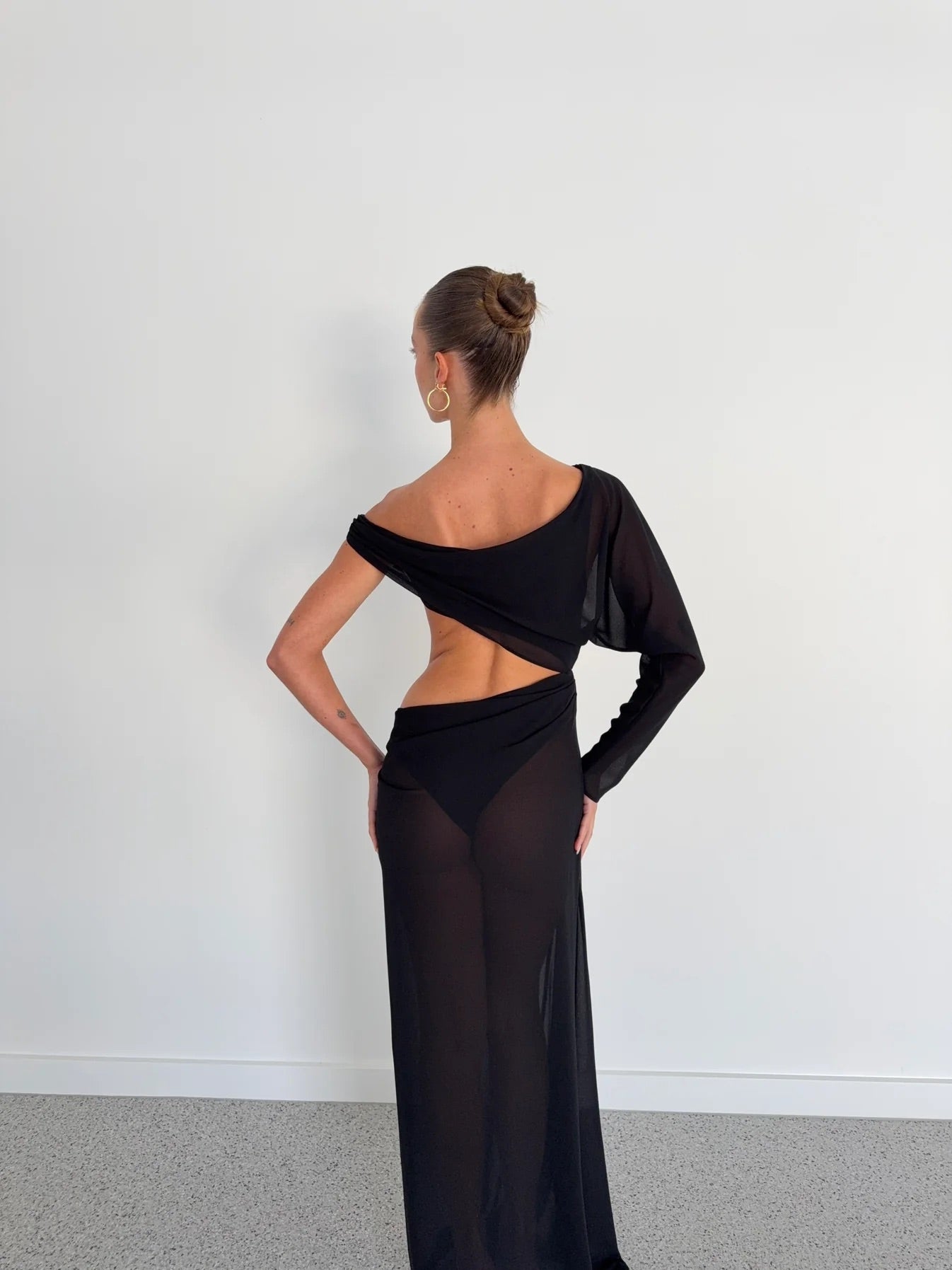 Imogen Maxi in Black by Natalie Rolt available for hire in Gold Coast, QLD