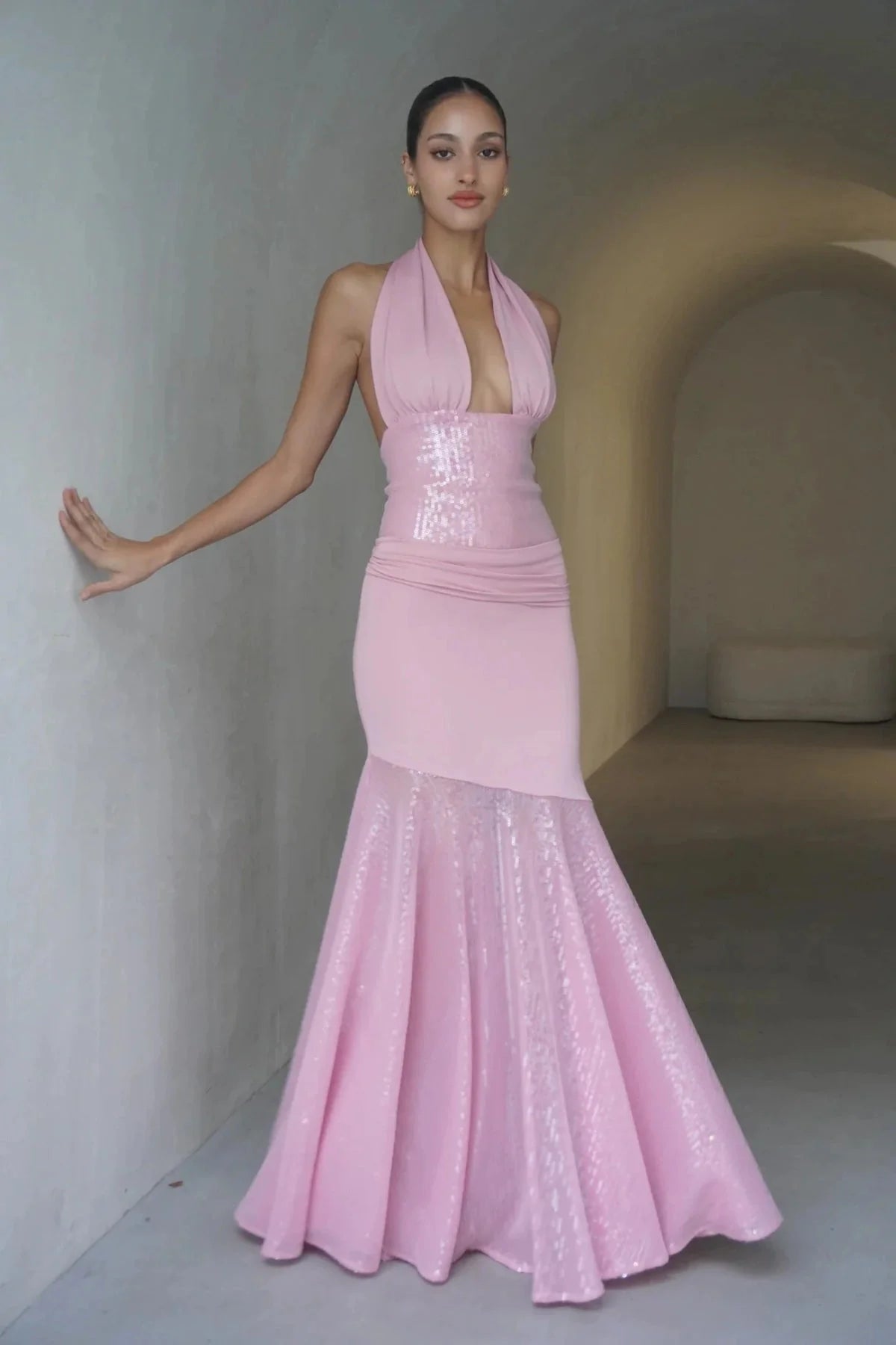 DECONDUARTE RTW – FLORIAN MAXI DRESS PINK by Deconduarte available for hire in Earlwood, NSW