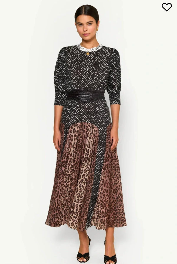 Meg Leopard Midi Dress by Rixo available for hire in Malvern, Victoria