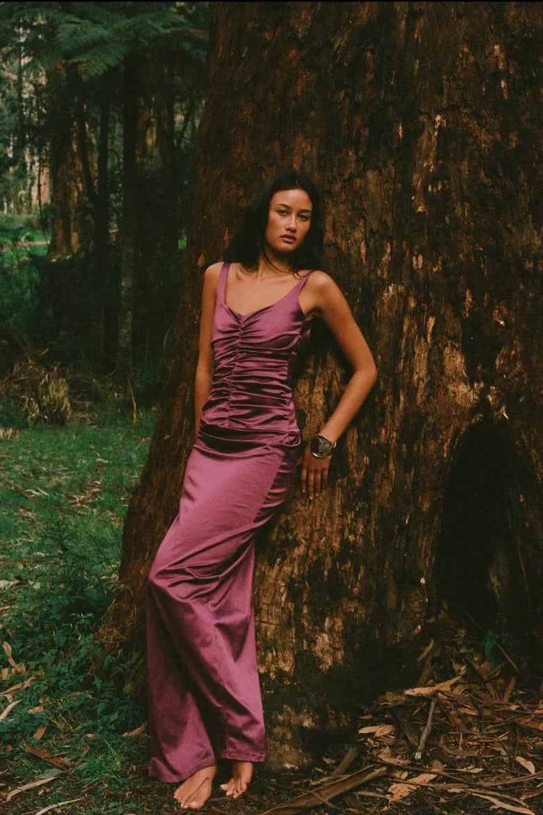 ANCE GRIA ATLEIN GOWN PLUM SIZE 6 8 10 by Ance Gria available for hire in Ivanhoe, VIC