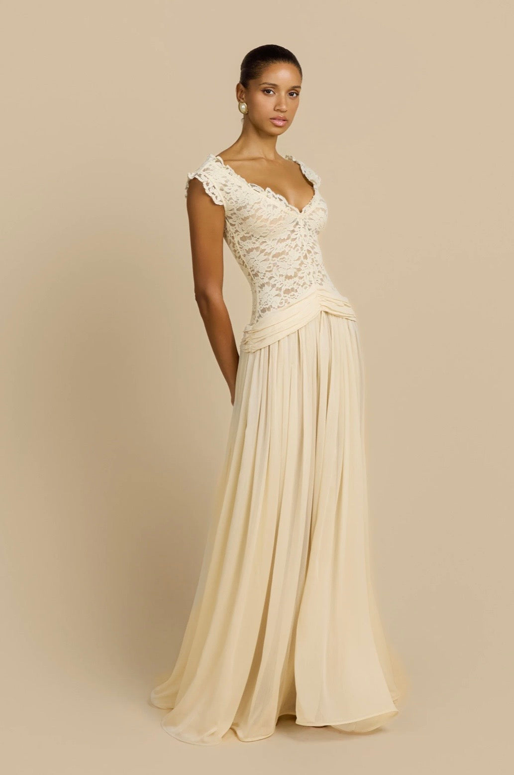 Arabella in Beige by Arcina Ori available for hire in Australia