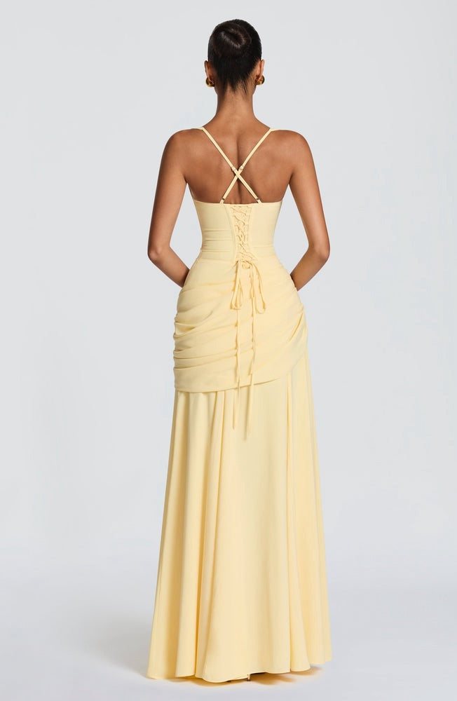 Sura Maxi Dress - Yellow by Babyboo available for hire in Australia