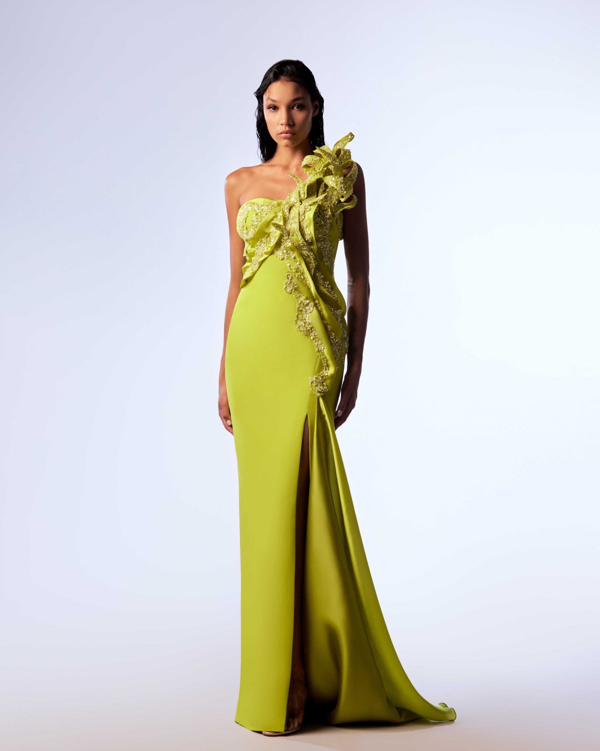 Gaby charbachy Intricate Lace & Organza Mermaid Gown