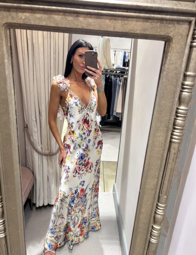 Camilla Embellished floral silk slip dress