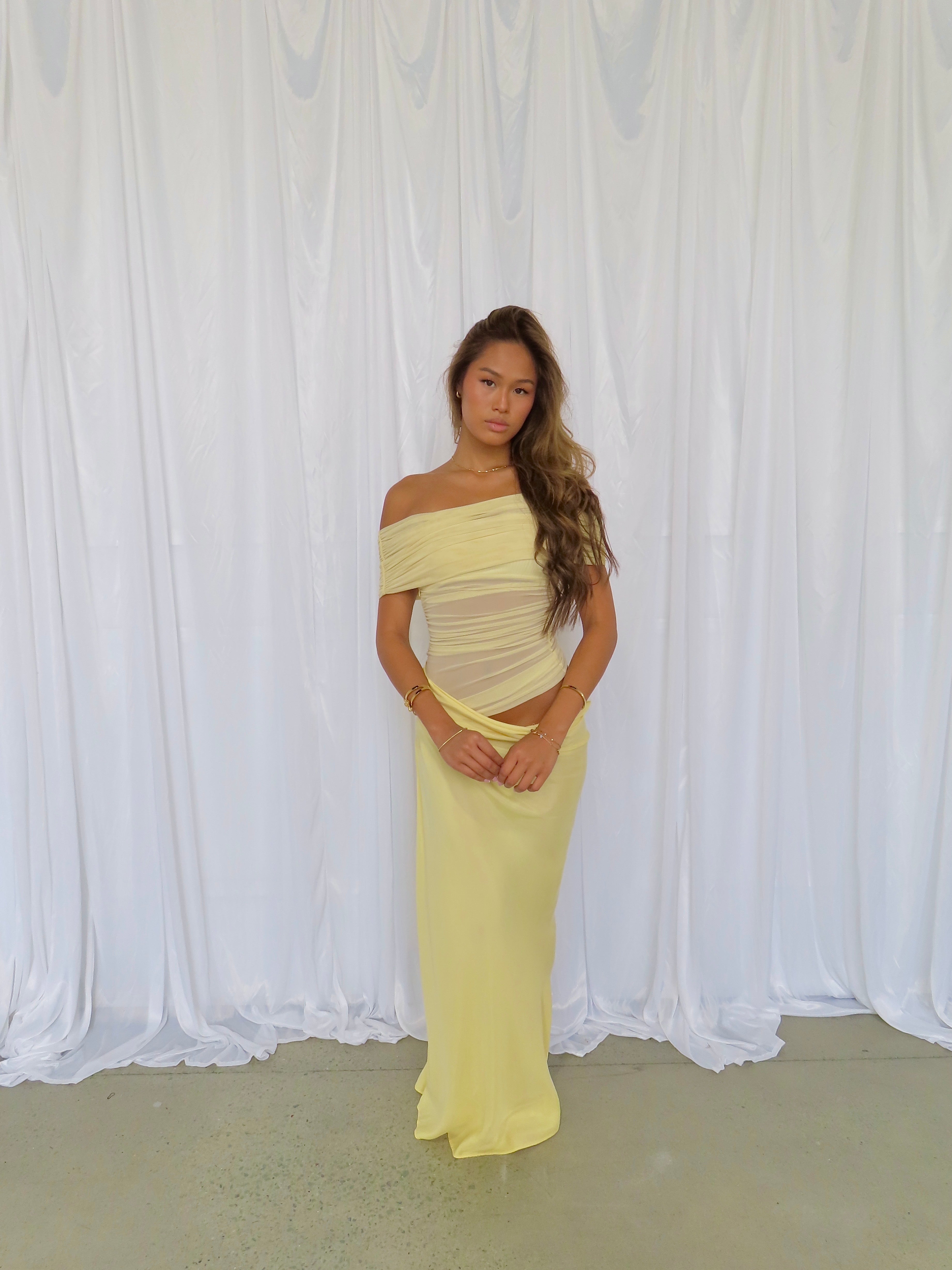 Nico Off Shoulder Dress in Butter