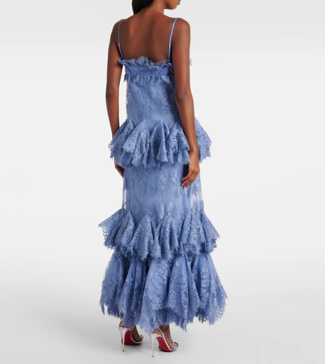 Zimmermann Eden Lace Handkerchief Dress Blue Size 1/AU10 by Zimmermann available for hire in Hampton East, VIC
