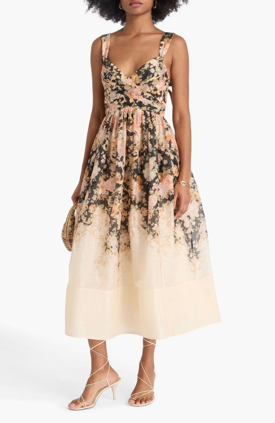 Zimmermann Illustration Midi Dress Tea Rococo Floral Size 3/AU14 by Zimmermann available for hire in Hampton East, VIC