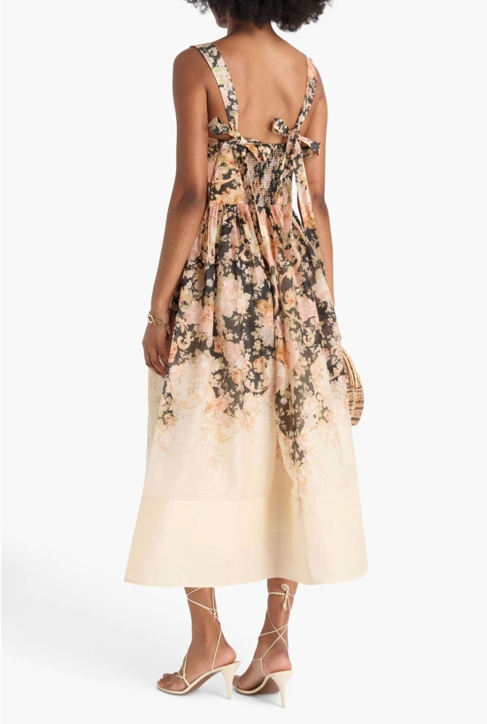 Zimmermann Illustration Midi Dress Tea Rococo Floral Size 3/AU14 by Zimmermann available for hire in Hampton East, VIC