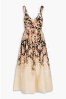 Zimmermann Illustration Midi Dress Tea Rococo Floral Size 3/AU14 by Zimmermann available for hire in Hampton East, VIC