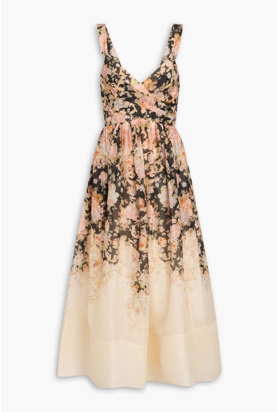 Zimmermann Illustration Midi Dress Tea Rococo Floral Size 3/AU14 by Zimmermann available for hire in Hampton East, VIC