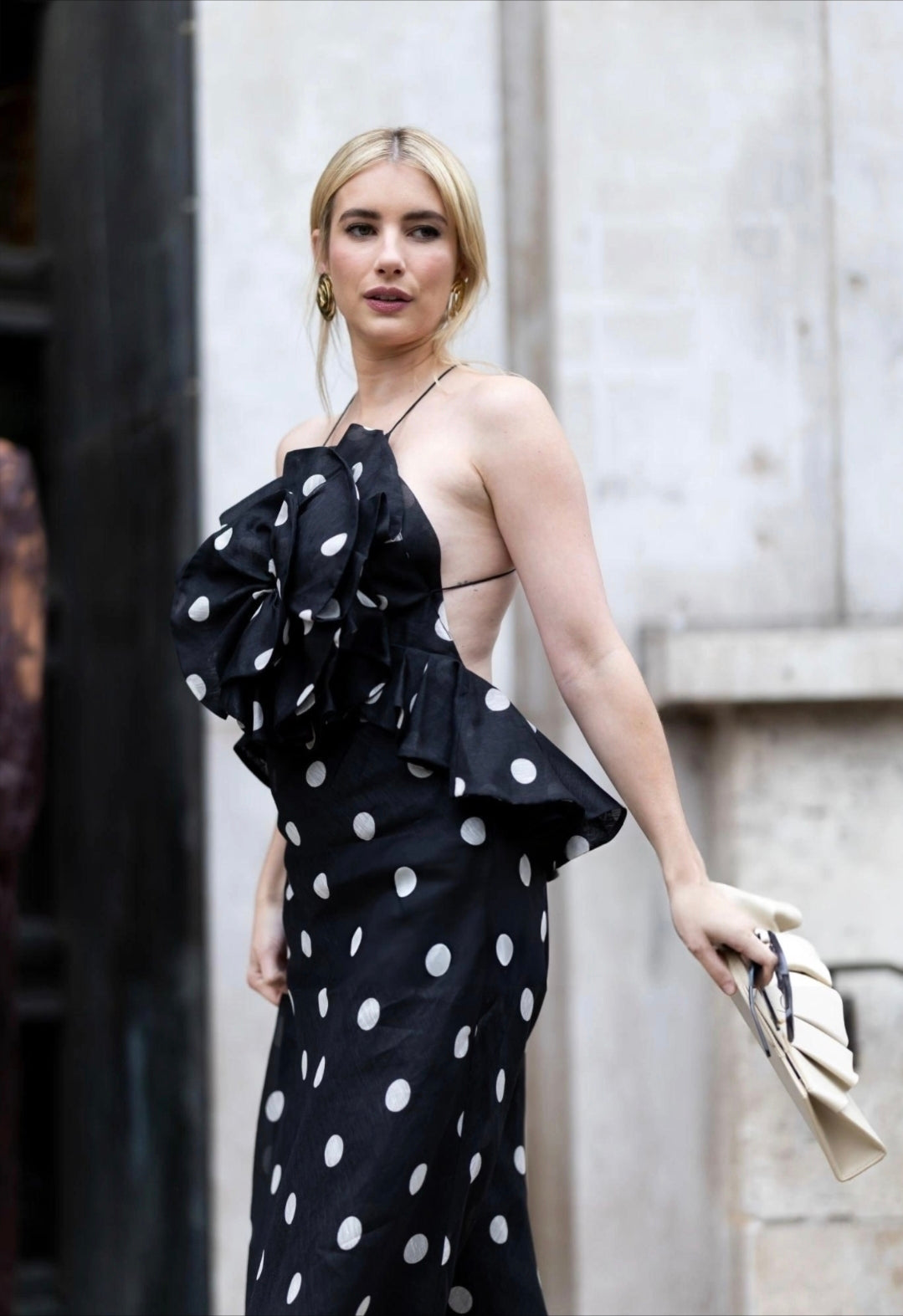 Zimmermann Crush Ruffle Halter Maxi Dress Black/Cream Dot 3/AU14 by Zimmermann available for hire in Hampton East, VIC