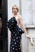 Zimmermann Crush Ruffle Halter Maxi Dress Black/Cream Dot 3/AU14 by Zimmermann available for hire in Hampton East, VIC