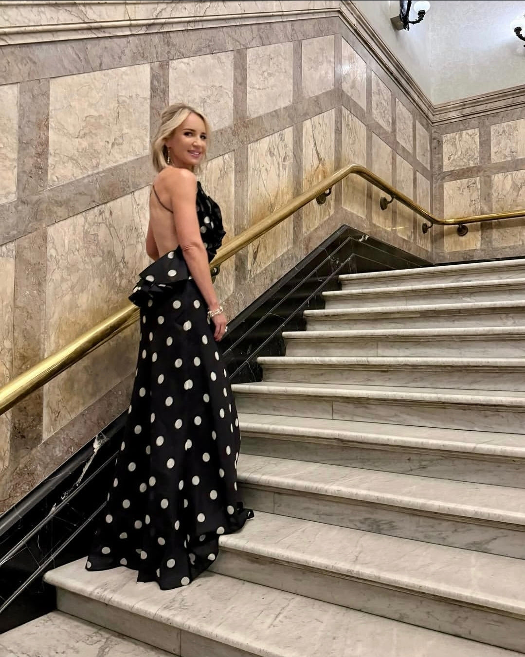 Zimmermann Crush Ruffle Halter Maxi Dress Black/Cream Dot 3/AU14 by Zimmermann available for hire in Hampton East, VIC