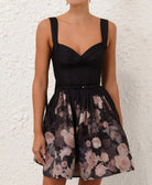 Zimmermann Crush Picnic Mini Dress Black Floral 4/AU16 by Zimmermann available for hire in Hampton East, VIC
