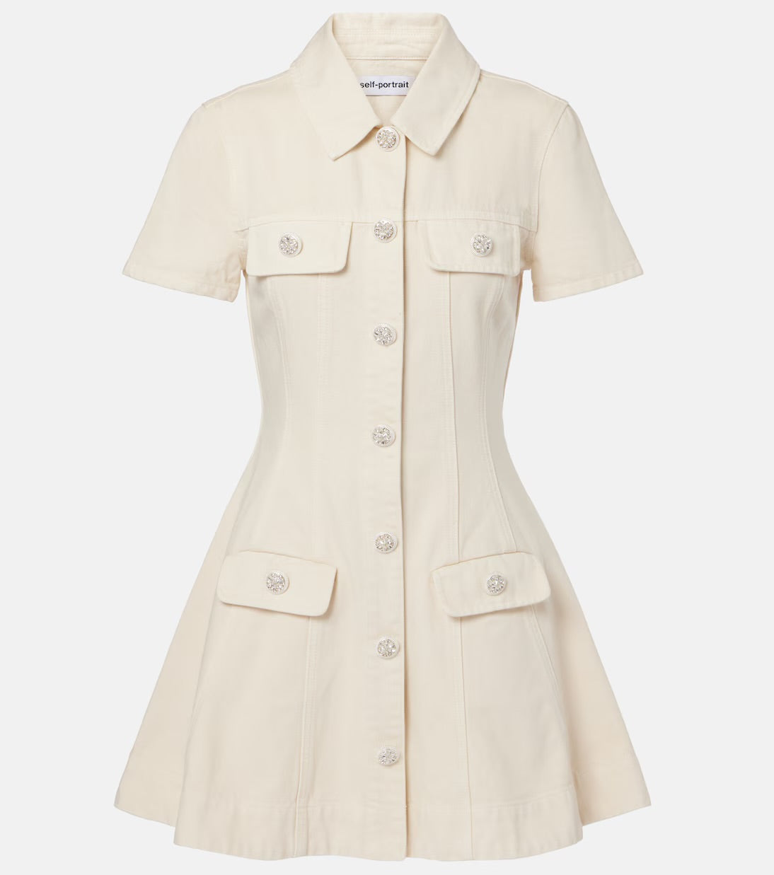  Collared denim mini dress by Self Portrait available for hire in Australia