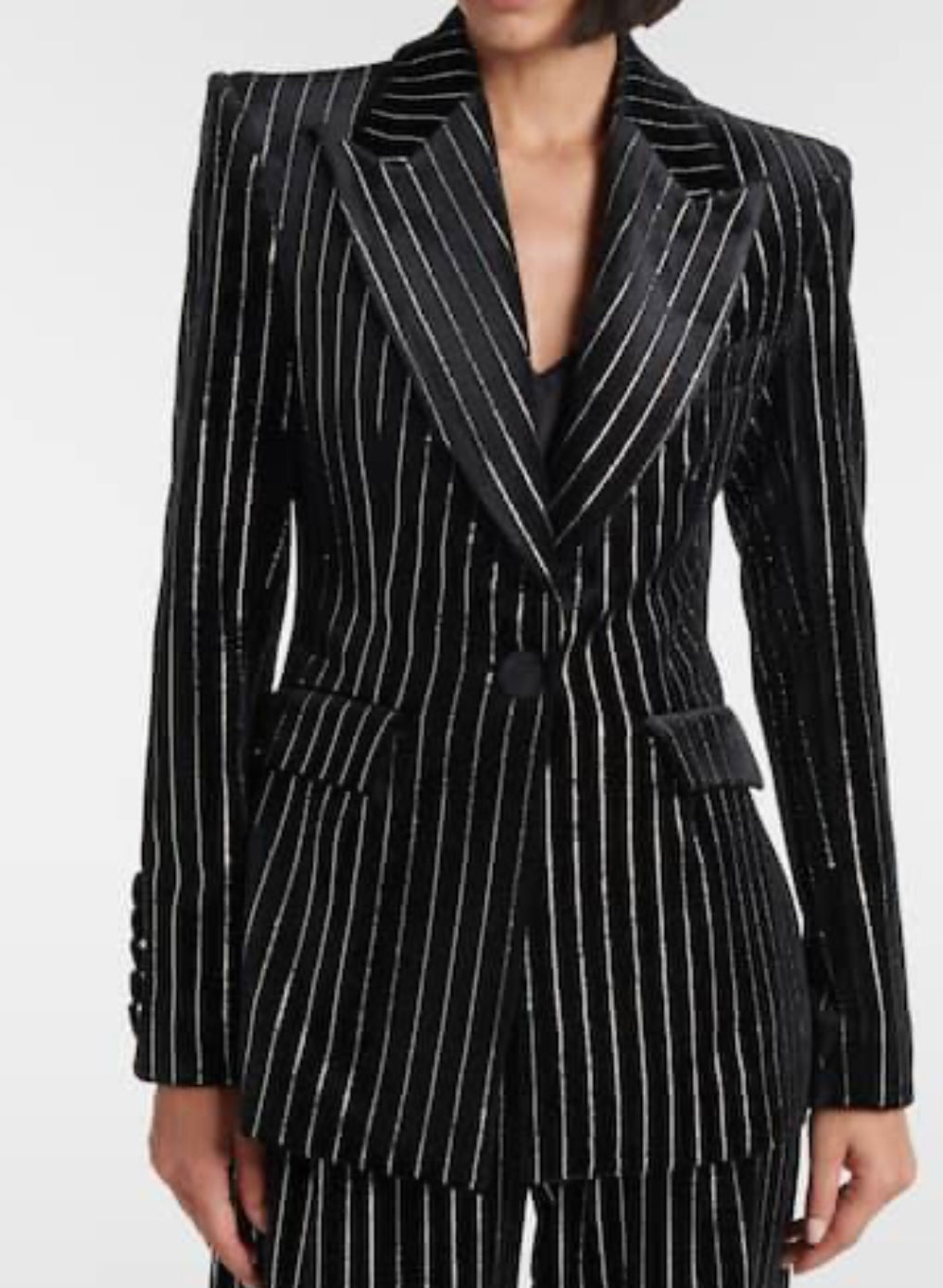 Suit blazer and pants Women’s Crystal-embellished pinstripe velvet by Alex Perry available for hire in Australia
